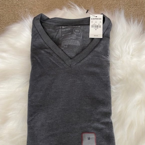 Express Other - Express Men's Slim Stretch V-Neck T-Shirt - Heather Gray - Medium